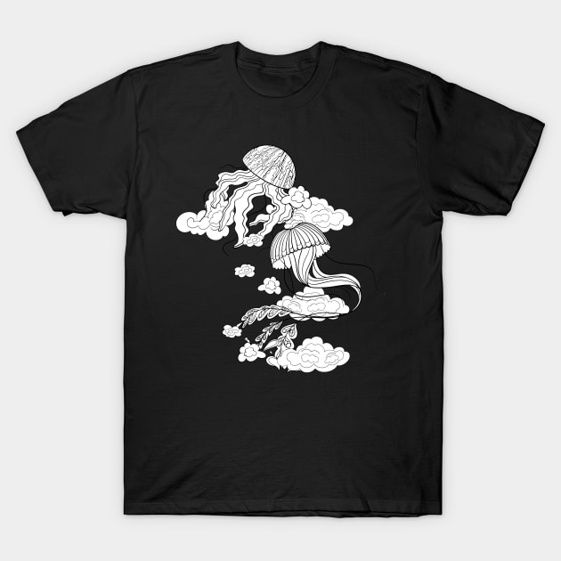 Space Jellyfish Line Art T-Shirt by Bagaz